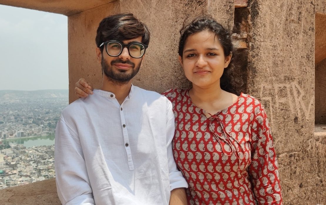 Sanvi Bhutani (right) and Sarthak Ahuja (left) are the founders of Harwaste, a project that upcycles agricultural residue into sustainable construction materials. Photo credit: Harwaste