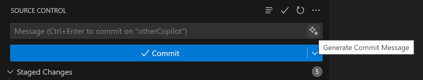 Source Control input box with sparkle to generate commit message