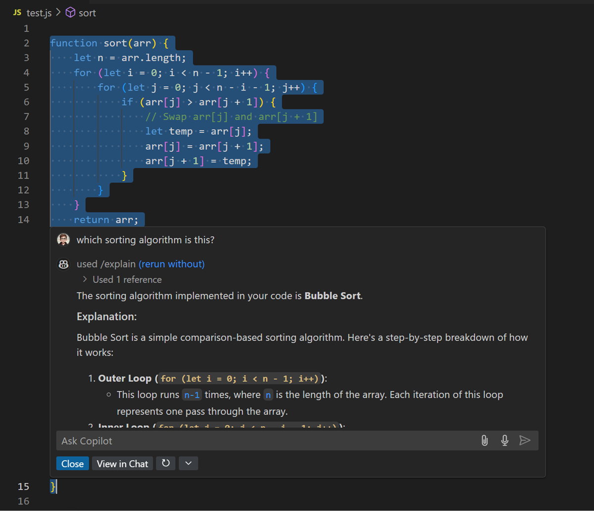 Inline chat in VS Code