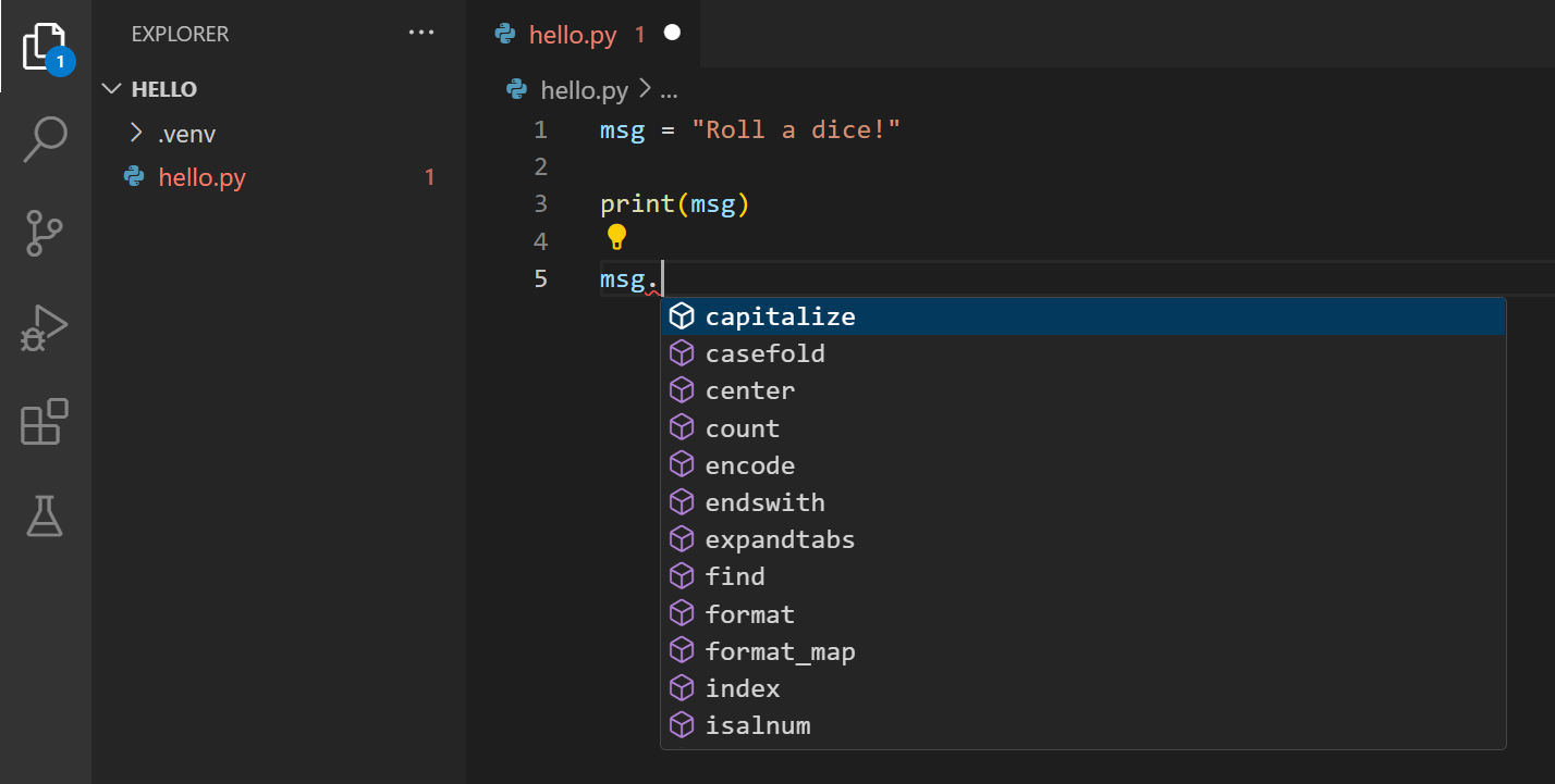 IntelliSense appearing for a variable whose type provides methods