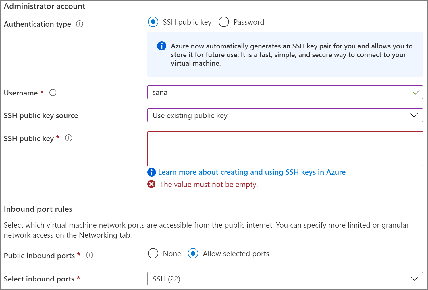 Add SSH public key to VM