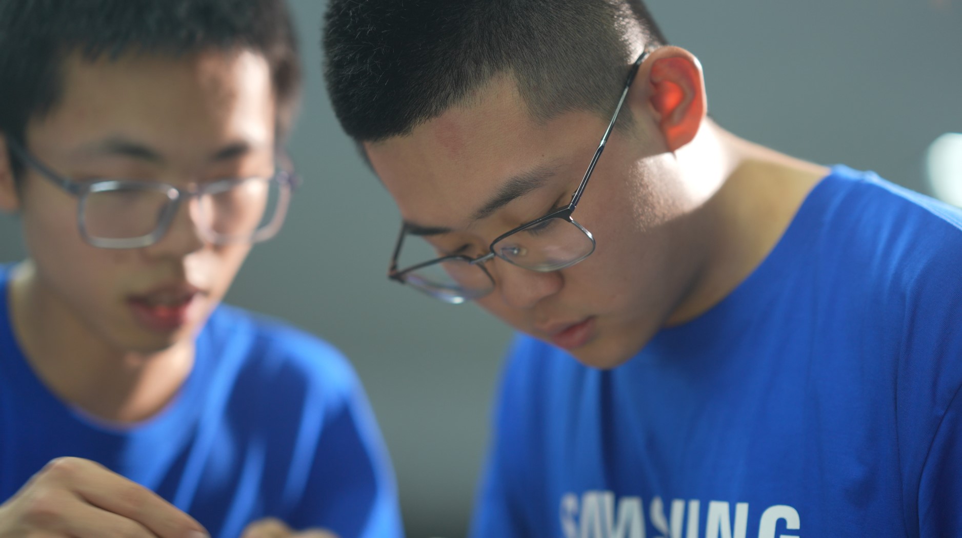 Students concentrating on their research