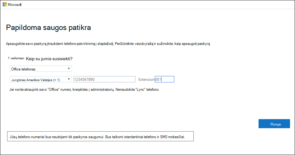 Nustatykite savo "Office" telefoną kaip patvirtinimo būdą