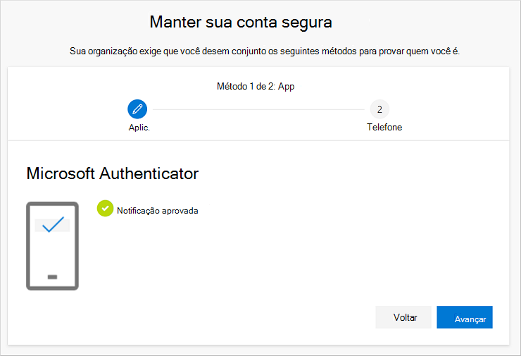 Notificação de êxito, conexão do aplicativo à conta