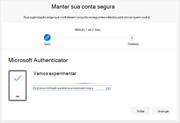 Testar a sua conta com o aplicativo autenticador