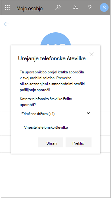 Urejanje telefonske številke člana osebja v mojem osebju