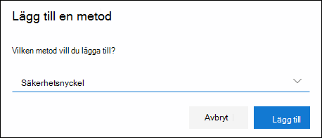 Rutan Lägg till metod med säkerhetsnyckeln markerad