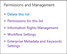 List permissions and Management Settings links