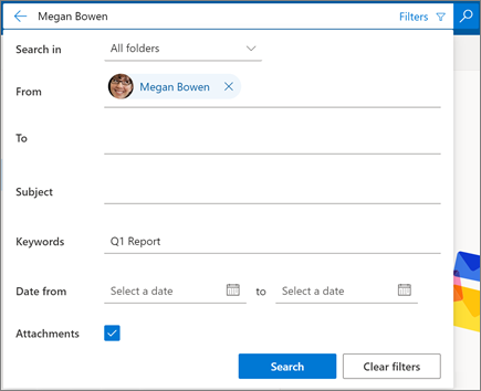 Search filters in Outlook on the web