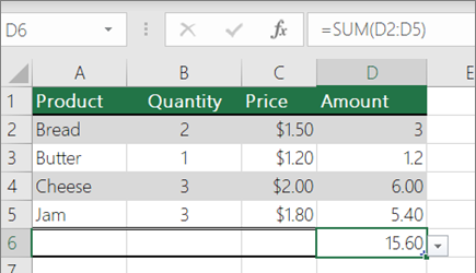 An example of a SUM function with a named range