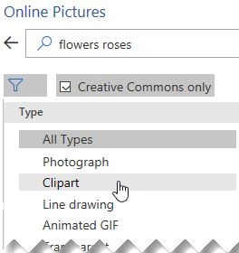 Select the Filter button and then choose Clipart