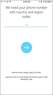 Call back number screen in Skype for Business for iOS