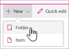 + New dropdown menu with folder highlighted