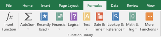 The Excel Formulas tab on the Ribbon