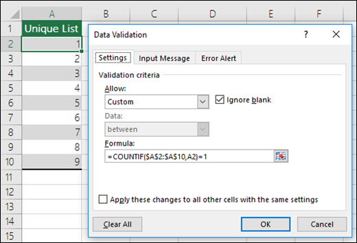 Example 4: Formulas in data validation