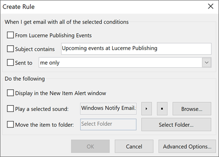 Creating a rule in Outlook