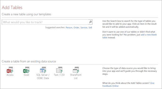 Add tables to an Access web app