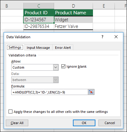 Example 6: Formulas in data validation