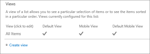 List view section in List settings