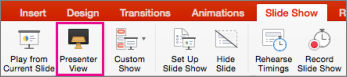 Presenter View on the Slide Show tab