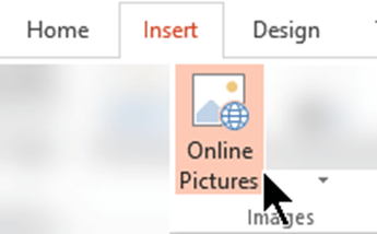 On the toolbar ribbon, select Insert, and then select Online Pictures