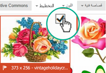 حدد الصورة المصغرة للصورة التي تريد إدراجها. تظهر علامة اختيار في الزاوية العلوية اليمنى.