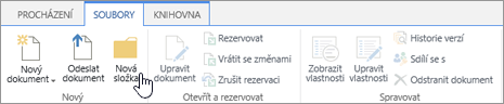 Obrázek pásu karet Soubory se zvýrazněnou volbou Nová složka v SharePointu