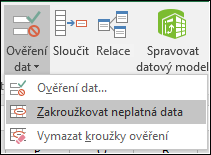 Příkaz Zakroužkovat neplatná data (na pásu karet)