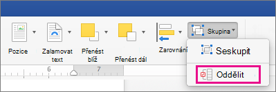 Pokud chcete seskupení rozpustit, klikněte na oddělit na kartě Formát obrazce nebo Na kartě Formát obrázku.