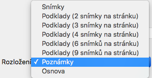 Výběr rozložení Poznámky v dialogovém okně Tisk