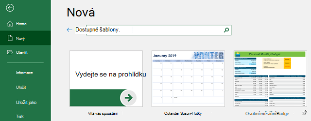 Nová karta nabídky Soubor s vyhledávacím polem Hledat online šablony