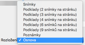 Výběr rozložení Osnova v dialogovém okně Tisk