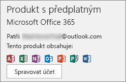Zobrazuje e-mailový účet, který je přidružený k Office.