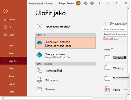 Uložení PowerPointu na OneDrive