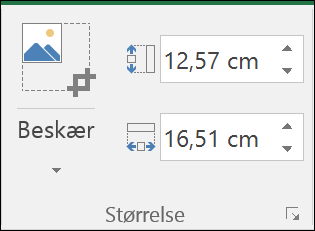 Skærmbillede viser indstillinger for højde og bredde