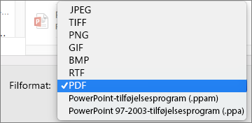 PowerPoint 2016 til Mac-eksport-PDF