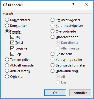 Dialogboksen Gå til speciel.