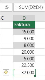 Excel viser en fejl, når en formel springer celler over i et område