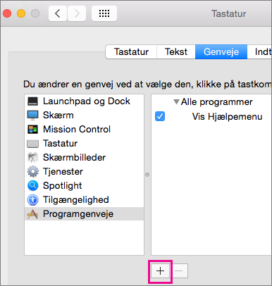 Brugerdefineret tastaturgenvej i Office 2016 til Mac