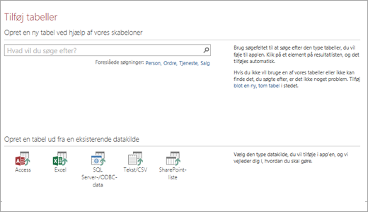 Føj tabeller til en Access-webapp