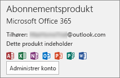 Viser den mailkonto, der er knyttet til Office