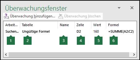 Mit dem Überwachungsfenster können Formeln in einem Arbeitsblatt ganz einfach überwacht werden.