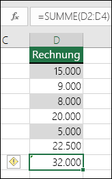 Excel zeigt einen Fehler an, wenn eine Formel Zellen in einem Breich überspringt