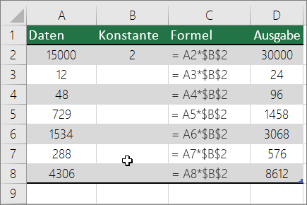 Multiplizieren von Zahlen mit einer Konstante