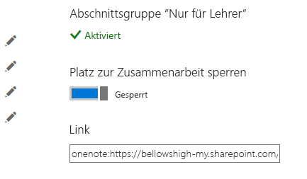 "Platz zur Zusammenarbeit sperren", Umschalter auf gesperrte Position festgelegt.