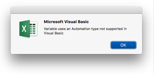 Σφάλμα Microsoft Visual Basic: Η μεταβλητή χρησιμοποιεί έναν τύπο αυτοματοποίησης που δεν υποστηρίζεται στη Visual Basic.