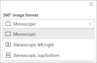 Lista desplegable de formato de imagen 360