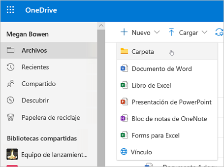 Creación de carpetas de OneDrive