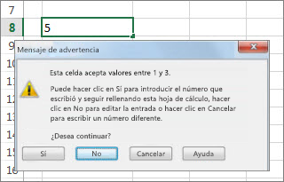 Mensaje de advertencia que indica que hay datos no válidos