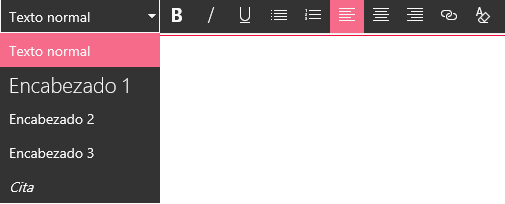 Captura de pantalla del área de edición del editor de texto enriquecido en SharePoint.